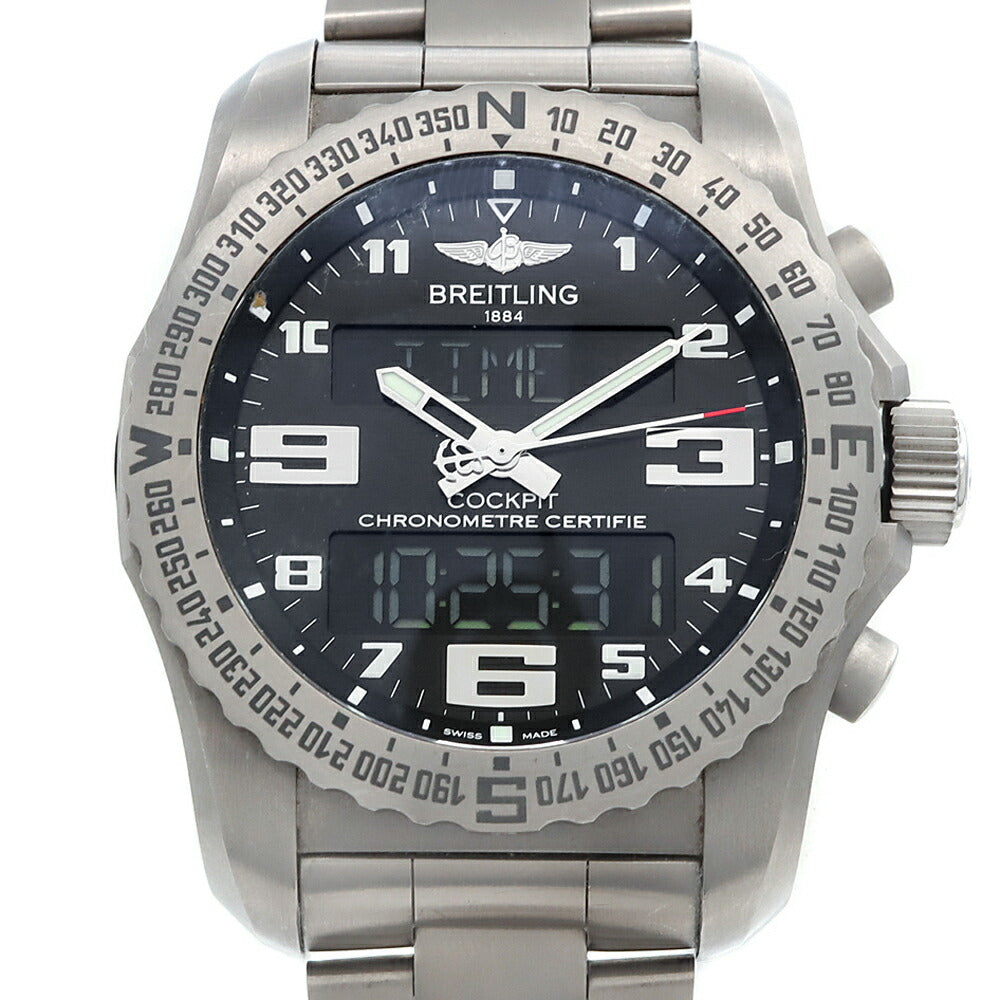 BREITLING ブライトリング コックピット B50 EB5010 デイト クロノグラフ 100m防水 黒 ブラック Ti チタン メンズ デジアナ クォーツ【6ヶ月保証】【腕時計】【中古】