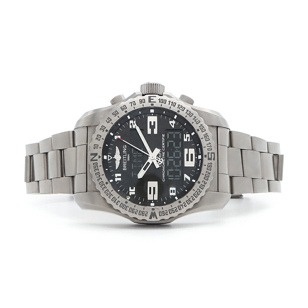 BREITLING ブライトリング コックピット B50 EB5010 デイト クロノグラフ 100m防水 黒 ブラック Ti チタン メンズ デジアナ クォーツ【6ヶ月保証】【腕時計】【中古】
