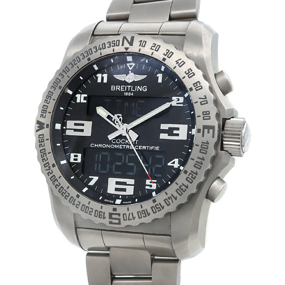 BREITLING ブライトリング コックピット B50 EB5010 デイト クロノグラフ 100m防水 黒 ブラック Ti チタン メンズ デジアナ クォーツ【6ヶ月保証】【腕時計】【中古】