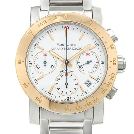 内部点検済 GIRARD PERREGAUX ジラールペルゴ GP7000 クロノグラフ 7030 デイト 白 ホワイト SS ステンレス PG ピンクゴールド コンビ メンズ 自動巻き 【6ヶ月保証】【腕時計】【中古】