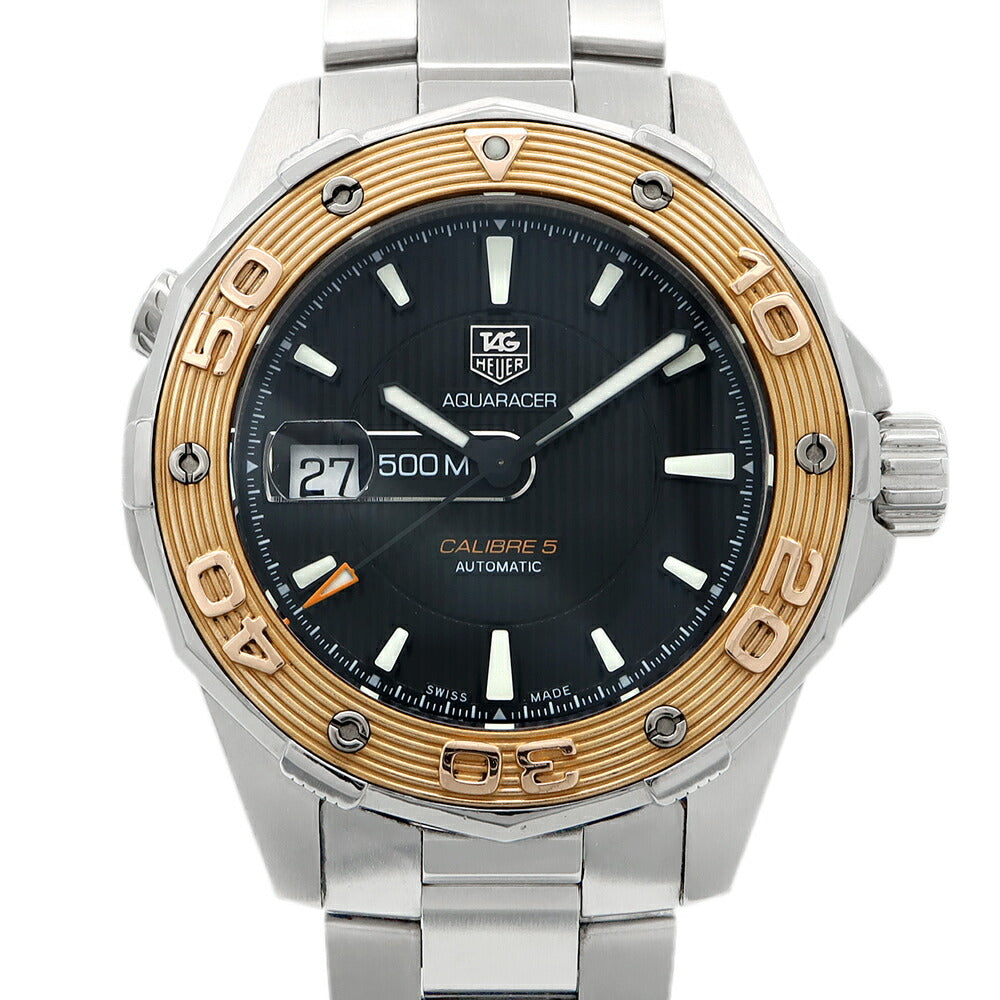 TAG Heuer タグホイヤー アクアレーサー キャリバー5 WAJ2150 BA0870 500m防水 デイト 黒 ブラック K18PG ピンクーゴールド SS ステンレス コンビ メンズ 自動巻き【6ヶ月保証】【腕時計】【中古】