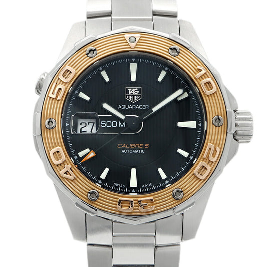 TAG Heuer タグホイヤー アクアレーサー キャリバー5 WAJ2150 BA0870 500m防水 デイト 黒 ブラック K18PG ピンクーゴールド SS ステンレス コンビ メンズ 自動巻き【6ヶ月保証】【腕時計】【中古】