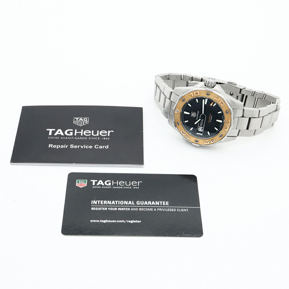 TAG Heuer タグホイヤー アクアレーサー キャリバー5 WAJ2150 BA0870 500m防水 デイト 黒 ブラック K18PG ピンクーゴールド SS ステンレス コンビ メンズ 自動巻き【6ヶ月保証】【腕時計】【中古】