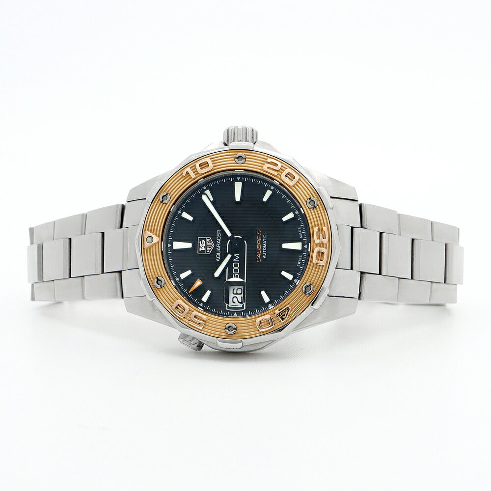 TAG Heuer タグホイヤー アクアレーサー キャリバー5 WAJ2150 BA0870 500m防水 デイト 黒 ブラック K18PG ピンクーゴールド SS ステンレス コンビ メンズ 自動巻き【6ヶ月保証】【腕時計】【中古】