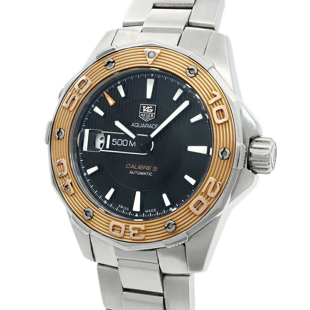 TAG Heuer タグホイヤー アクアレーサー キャリバー5 WAJ2150 BA0870 500m防水 デイト 黒 ブラック K18PG ピンクーゴールド SS ステンレス コンビ メンズ 自動巻き【6ヶ月保証】【腕時計】【中古】