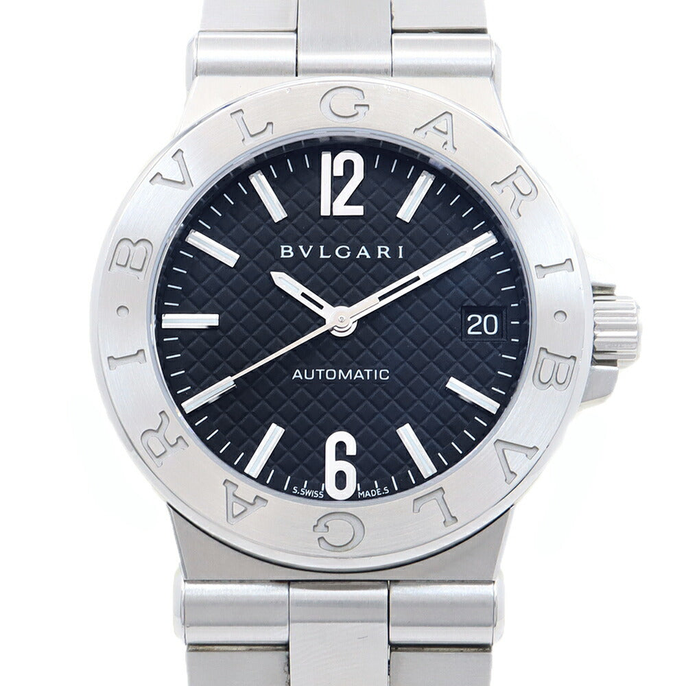 BVLGARI ブルガリ ディアゴノ DG35BSSD デイト 100m防水 黒 ブラック SS ステンレス メンズ 自動巻き【6ヶ月保証】【腕時計】【中古】