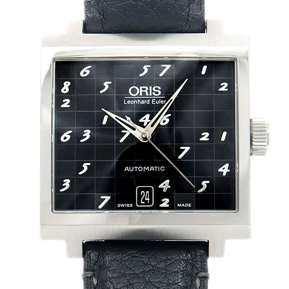 内部点検済 ORIS オリス レオンハルト オイラー リミテッドエディション 世界1707本限定 01 733 7600 4084 デイト 50m防水 黒 ブラック SS ステンレス 純正ベルト 純正尾錠 メンズ 自動巻き【6ヶ月保証】【腕時計】【中古】