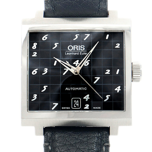 内部点検済 ORIS オリス レオンハルト オイラー リミテッドエディション 世界1707本限定 01 733 7600 4084 デイト 50m防水 黒 ブラック SS ステンレス 純正ベルト 純正尾錠 メンズ 自動巻き【6ヶ月保証】【腕時計】【中古】