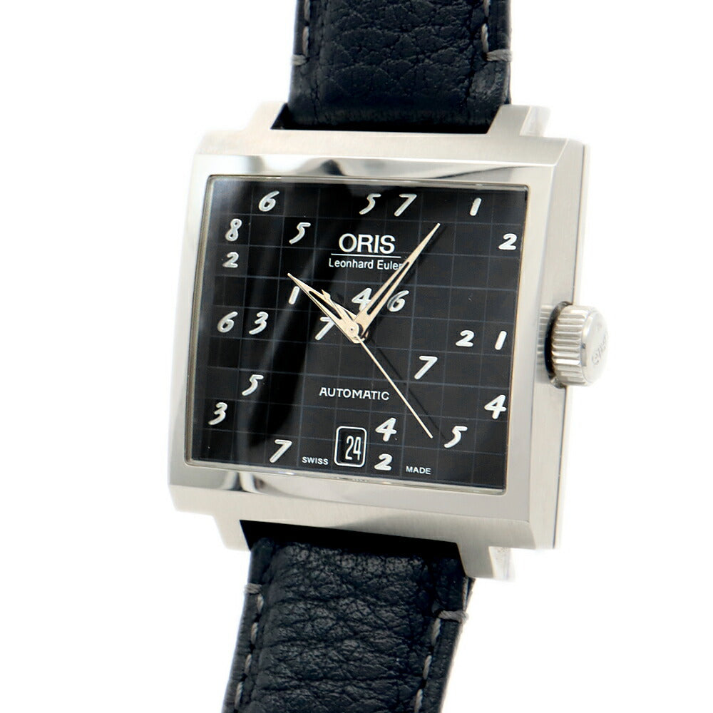 内部点検済 ORIS オリス レオンハルト オイラー リミテッドエディション 世界1707本限定 01 733 7600 4084 デイト 50m防水 黒 ブラック SS ステンレス 純正ベルト 純正尾錠 メンズ 自動巻き【6ヶ月保証】【腕時計】【中古】