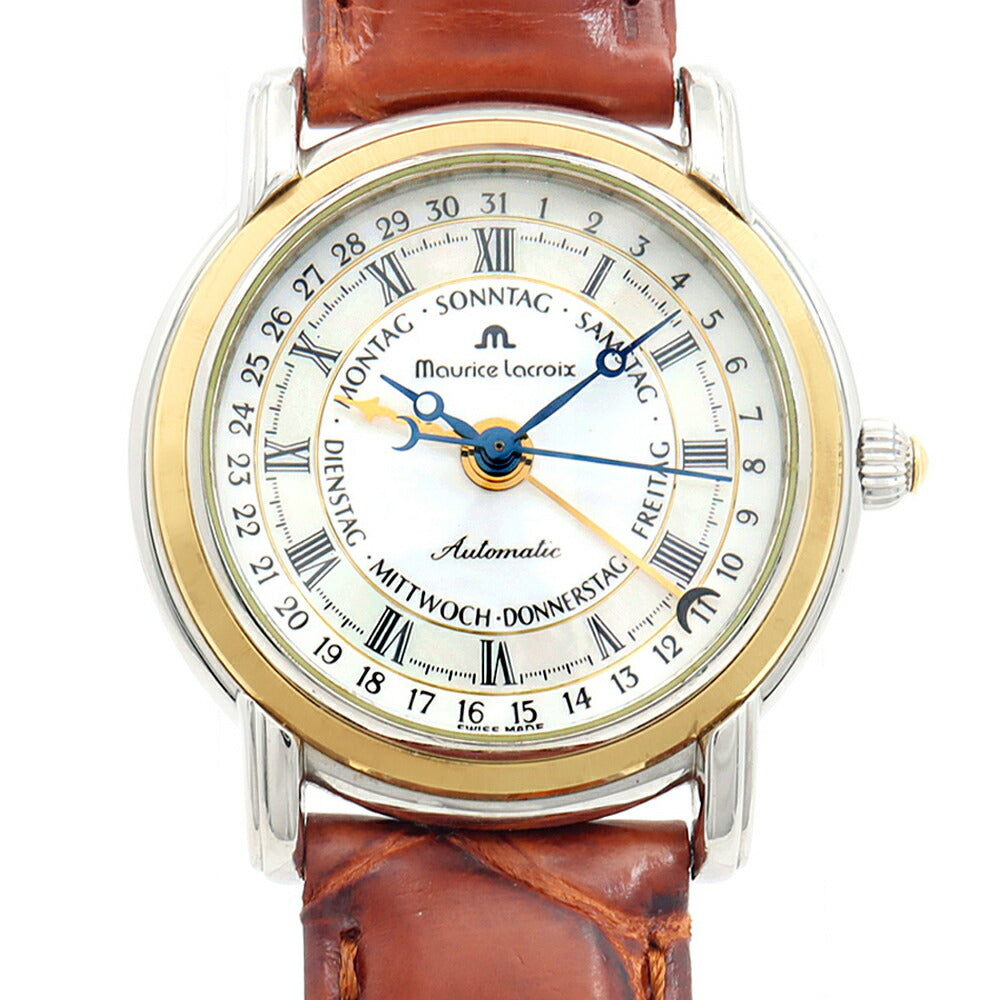 MAURICE LACROIX モーリスラクロア マスターピース ファイブハンズ 27294 デイデイト 50m防水 裏スケ 白 ホワイトシェル YGP イエローゴールド SS ステンレス 純正ベルト 純正尾錠 メンズ 自動巻き【6ヶ月保証】【腕時計】【中古】
