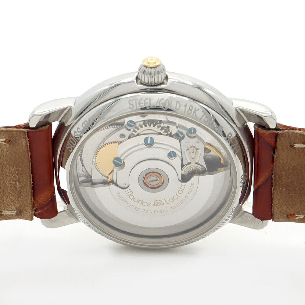 MAURICE LACROIX モーリスラクロア マスターピース ファイブハンズ 27294 デイデイト 50m防水 裏スケ 白 ホワイトシェル YGP イエローゴールド SS ステンレス 純正ベルト 純正尾錠 メンズ 自動巻き【6ヶ月保証】【腕時計】【中古】