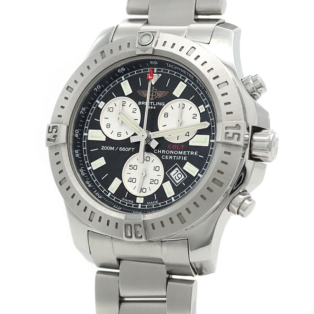 電池交換済 BREITLING ブライトリング コルト クロノグラフ A73388 デイト 200m防水 黒 ブラック SS ステンレス メンズ クォーツ【6ヶ月保証】【腕時計】【中古】