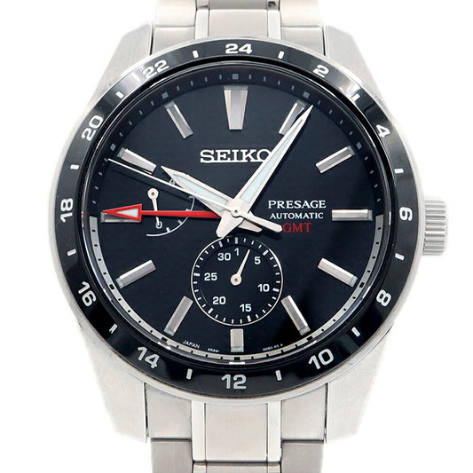 内部点検済 SEIKO セイコー プレザージュ Sharp Edged Series コアショップ専用モデル 6R64-00C0 GMT パワーリザーブ 裏スケ 100m防水 墨色 ブラック SS ステンレス メンズ 自動巻き プレサージュ【6ヶ月保証】【腕時計】【中古】