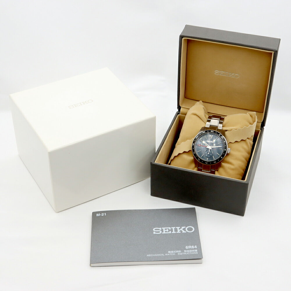 内部点検済 SEIKO セイコー プレザージュ Sharp Edged Series コアショップ専用モデル 6R64-00C0 GMT パワーリザーブ 裏スケ 100m防水 墨色 ブラック SS ステンレス メンズ 自動巻き プレサージュ【6ヶ月保証】【腕時計】【中古】