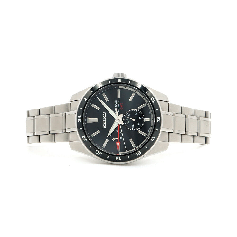 内部点検済 SEIKO セイコー プレザージュ Sharp Edged Series コアショップ専用モデル 6R64-00C0 GMT パワーリザーブ 裏スケ 100m防水 墨色 ブラック SS ステンレス メンズ 自動巻き プレサージュ【6ヶ月保証】【腕時計】【中古】