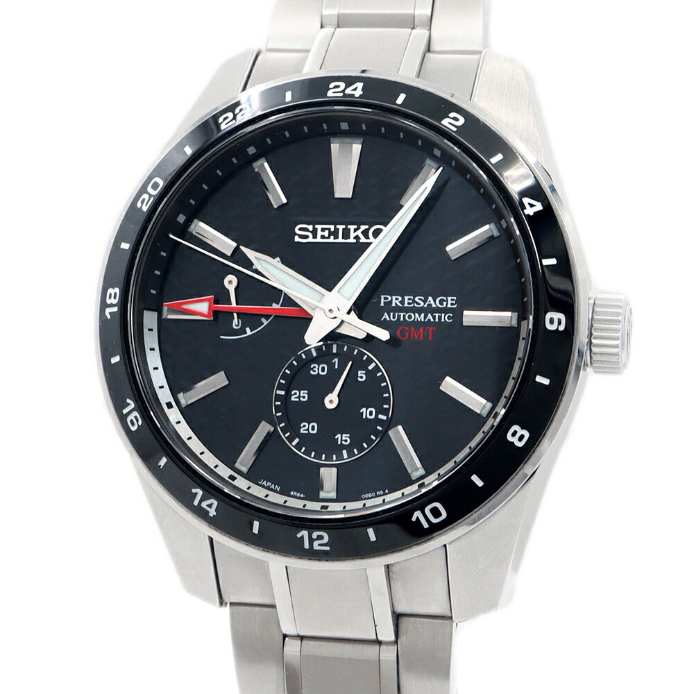 内部点検済 SEIKO セイコー プレザージュ Sharp Edged Series コアショップ専用モデル 6R64-00C0 GMT パワーリザーブ 裏スケ 100m防水 墨色 ブラック SS ステンレス メンズ 自動巻き プレサージュ【6ヶ月保証】【腕時計】【中古】