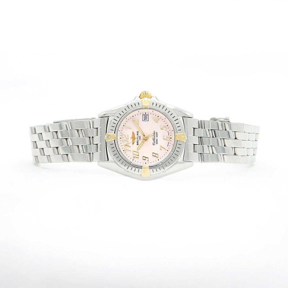 電池交換済 BREITLING ブライトリング カリスティーノ B52345 デイト 100m防水 ピンク YGP イエローゴールド SS ステンレス コンビ レディース クォーツ【6ヶ月保証】【腕時計】【中古】