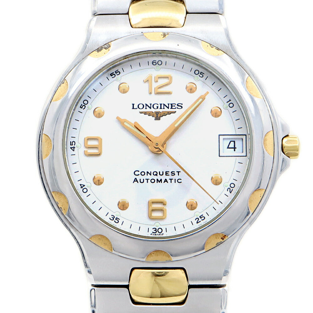 LONGINES ロンジン コンクエスト L1.635.3 デイト 白 ホワイト SS ステンレス YGP イエローゴールド コンビ メンズ 自動巻き【6ヶ月保証】【腕時計】【中古】