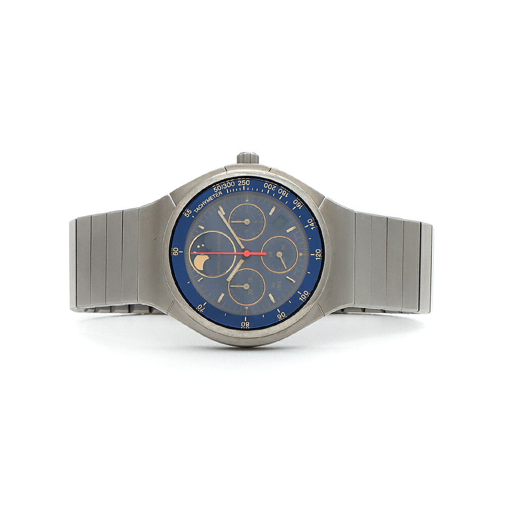 電池交換済 PORSCHE DESIGN By IWC ポルシェデザイン クロノグラフ IW374501 デイト ムーンフェイズ ネイビー Ti チタン メンズ クォーツ【6ヶ月保証】【腕時計】【中古】