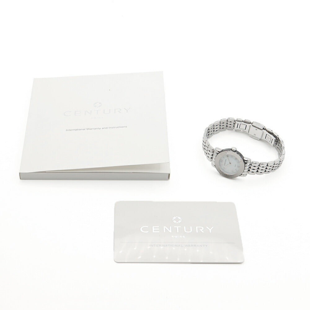 電池交換済 CENTURY センチュリー エレガンス 648.7.S.N1I.12.SF 100m防水 白 ホワイトシェル SS ステンレス レディース クォーツ【6ヶ月保証】【腕時計】【中古】