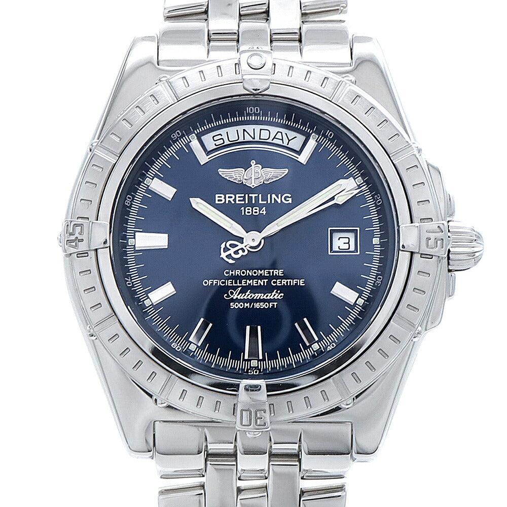 内部点検済 BREITLING ブライトリング ヘッドウィンド A45355 500m防水 デイデイト ネイビー SS ステンレス メンズ 自動巻き【6ヶ月保証】【腕時計】【中古】