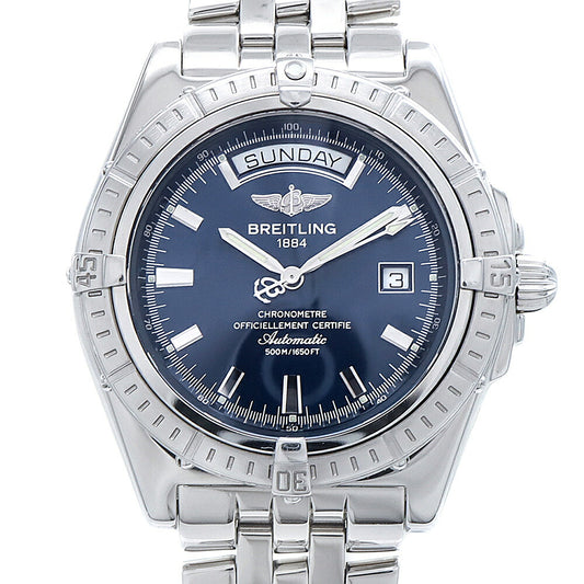内部点検済 BREITLING ブライトリング ヘッドウィンド A45355 500m防水 デイデイト ネイビー SS ステンレス メンズ 自動巻き【6ヶ月保証】【腕時計】【中古】