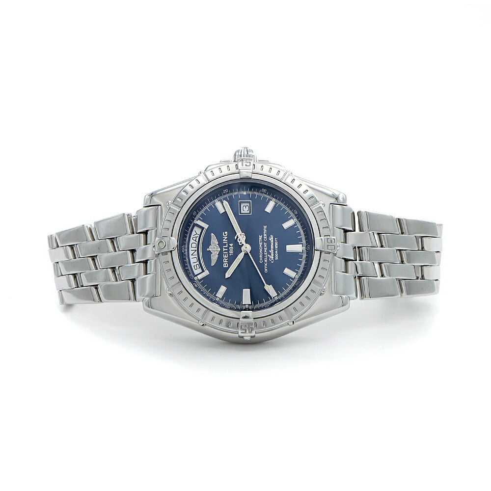 内部点検済 BREITLING ブライトリング ヘッドウィンド A45355 500m防水 デイデイト ネイビー SS ステンレス メンズ 自動巻き【6ヶ月保証】【腕時計】【中古】