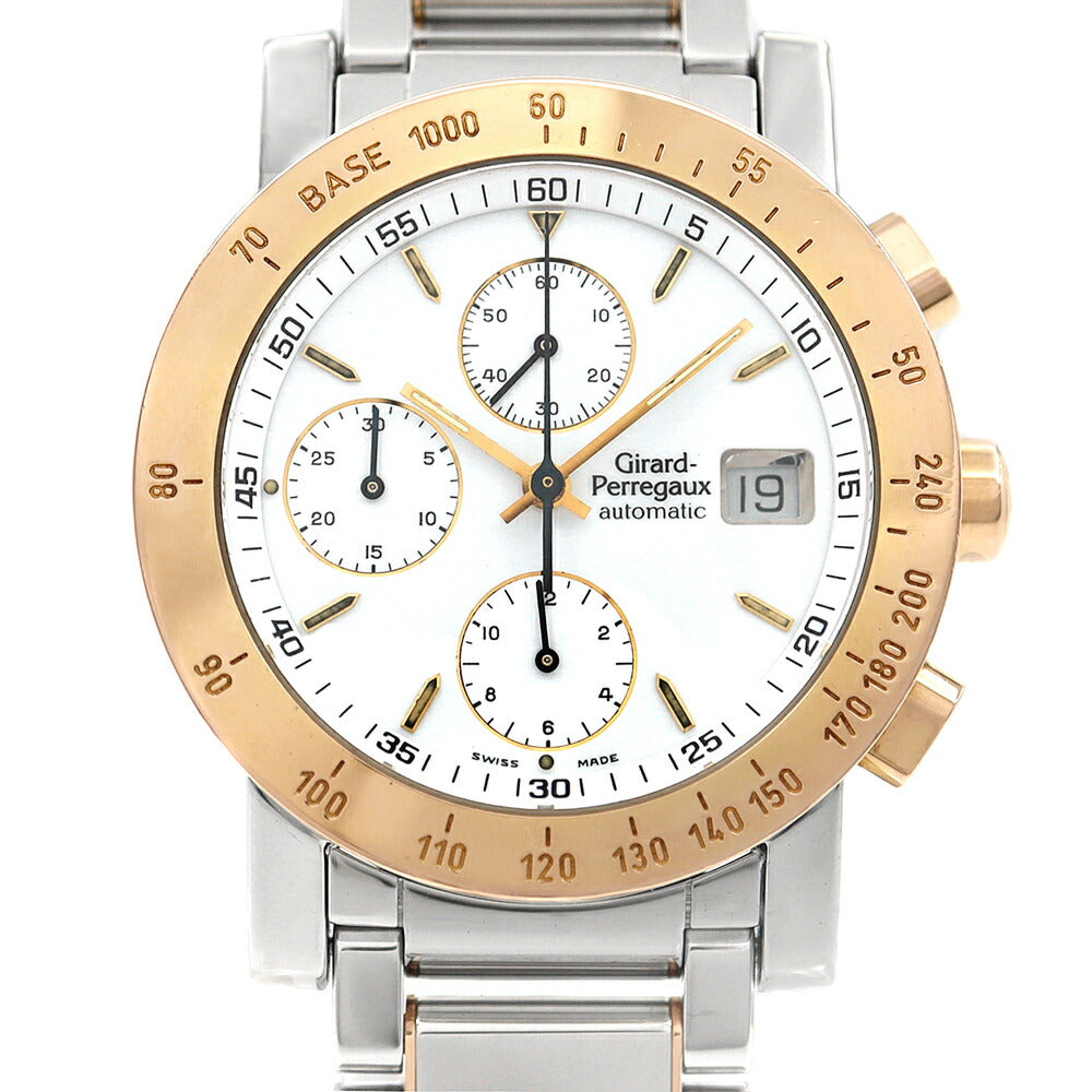 内部点検済 GIRARD PERREGAUX ジラールペルゴ GP7000 クロノグラフ 7000GBM デイト スモールセコンド 50m防水 白 ホワイト PG ピンクゴールド SS ステンレス コンビ メンズ 自動巻き【6ヶ月保証】【腕時計】【中古】