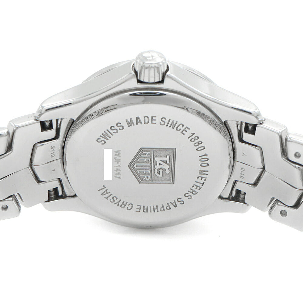 電池交換済 TAG Heuer タグホイヤー ミニリンク WJF1417 ダイヤモンド ダイヤベゼル 11Pダイヤ デイト 100m防水 白 ホワイトシェル SS ステンレス レディース クォーツ【6ヶ月保証】【腕時計】【中古】