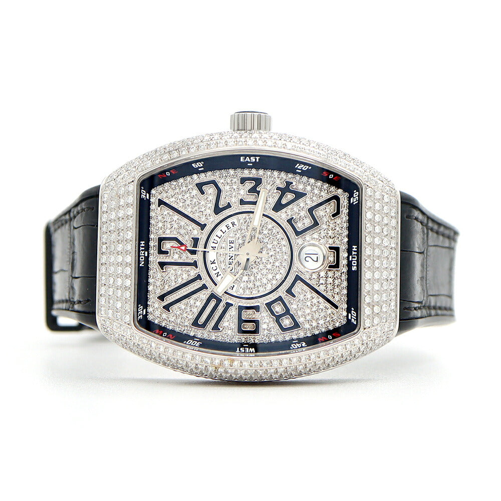 FRANCK MULLER フランクミュラー ヴァンガード ダイヤベゼル ダイヤ文字盤 V41SCDT ダイヤモンド デイト SS ステンレス 純正ベルト 純正バックル尾錠 アフターダイヤ メンズ 自動巻き【6ヶ月保証】【中古】【腕時計】