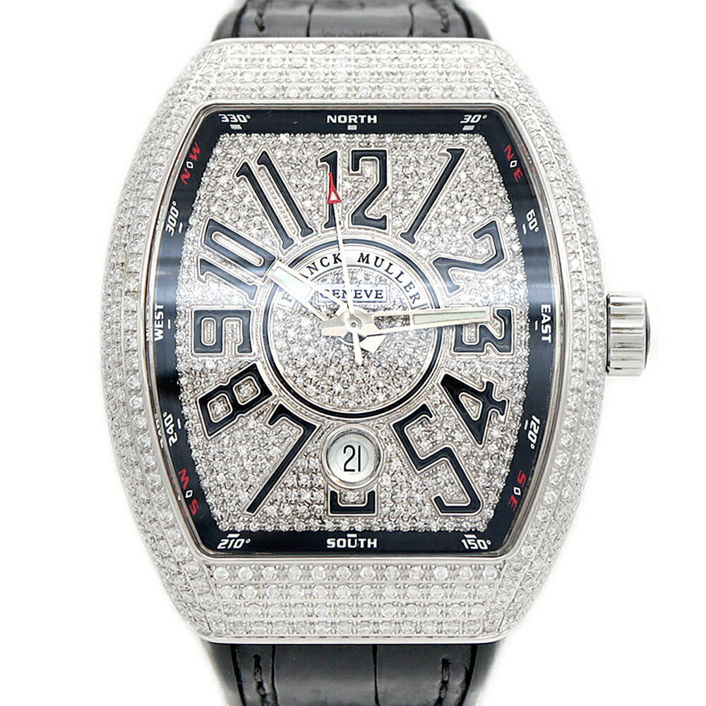 FRANCK MULLER フランクミュラー ヴァンガード ダイヤベゼル ダイヤ文字盤 V41SCDT ダイヤモンド デイト SS ステンレス 純正ベルト 純正バックル尾錠 アフターダイヤ メンズ 自動巻き【6ヶ月保証】【中古】【腕時計】