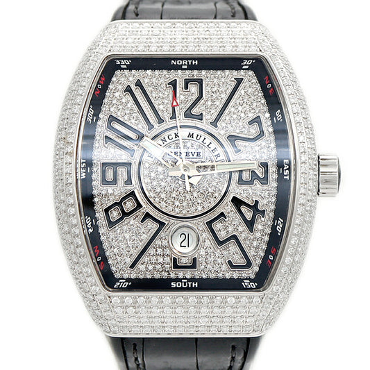 FRANCK MULLER フランクミュラー ヴァンガード ダイヤベゼル ダイヤ文字盤 V41SCDT ダイヤモンド デイト SS ステンレス 純正ベルト 純正バックル尾錠 アフターダイヤ メンズ 自動巻き【6ヶ月保証】【中古】【腕時計】