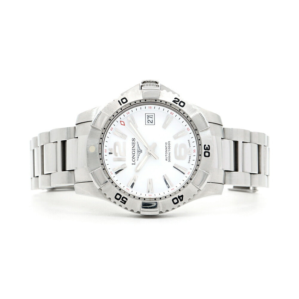 内部点検済 LONGINES ロンジン ハイドロコンクエスト L3.648.4 デイト 300m防水 白 ホワイト SS ステンレス メンズ 自動巻き【6ヶ月保証】【腕時計】【中古】