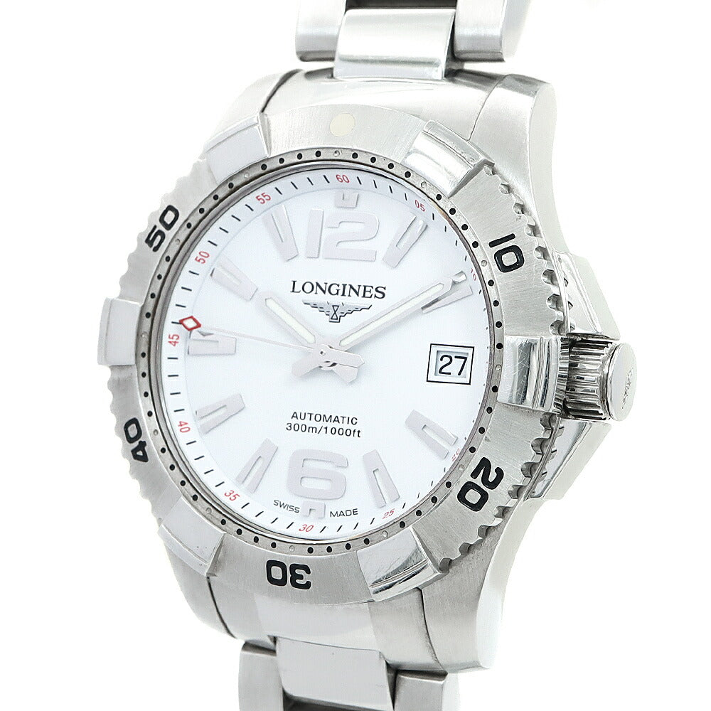 内部点検済 LONGINES ロンジン ハイドロコンクエスト L3.648.4 デイト 300m防水 白 ホワイト SS ステンレス メンズ 自動巻き【6ヶ月保証】【腕時計】【中古】