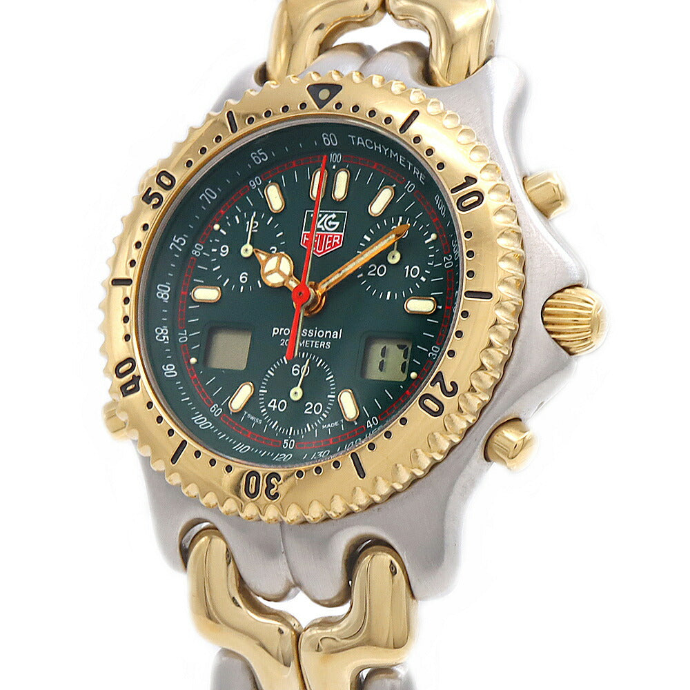 電池交換済 TAG Heuer タグホイヤー S/el セル プロフェッショナル クロノグラフ CG1124 デイト 200m防水 グリーン SS ステンレス YGP イエローゴールド コンビ メンズ デジアナ クォーツ【6ヶ月保証】【腕時計】【中古】