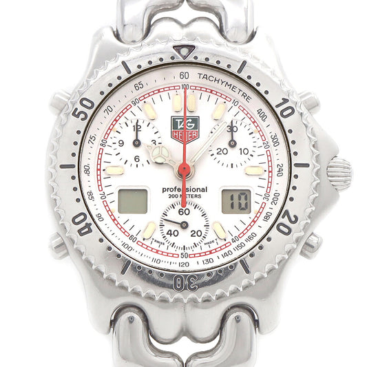 電池交換済 TAG Heuer タグホイヤー S/el セルシリーズ クロノグラフ CG1111-0 200m防水 デイト 白 ホワイト SS ステンレス メンズ アナログ デジタル デジアナ クォーツ【6ヶ月保証】【腕時計】【中古】