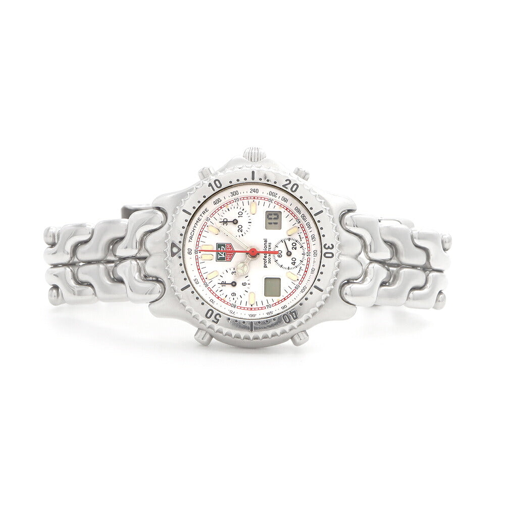 電池交換済 TAG Heuer タグホイヤー S/el セルシリーズ クロノグラフ CG1111-0 200m防水 デイト 白 ホワイト SS ステンレス メンズ アナログ デジタル デジアナ クォーツ【6ヶ月保証】【腕時計】【中古】