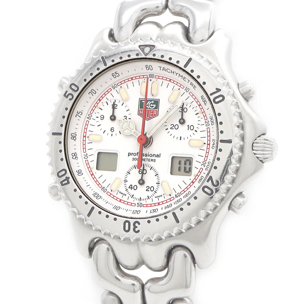 電池交換済 TAG Heuer タグホイヤー S/el セルシリーズ クロノグラフ CG1111-0 200m防水 デイト 白 ホワイト SS ステンレス メンズ アナログ デジタル デジアナ クォーツ【6ヶ月保証】【腕時計】【中古】