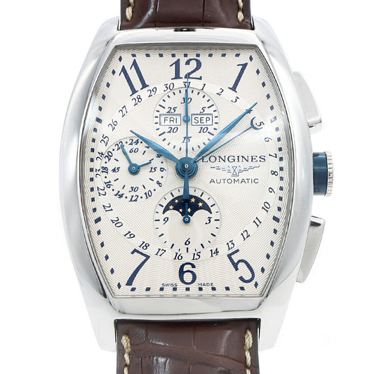 LONGINES ロンジン エヴィデンツァ クロノグラフ L2.688.4 ムーンフェイズ トリプルカレンダー 30m防水 シルバー SS ステンレス 純正ベルト 純正尾錠 メンズ 自動巻き【6ヶ月保証】【腕時計】【中古】