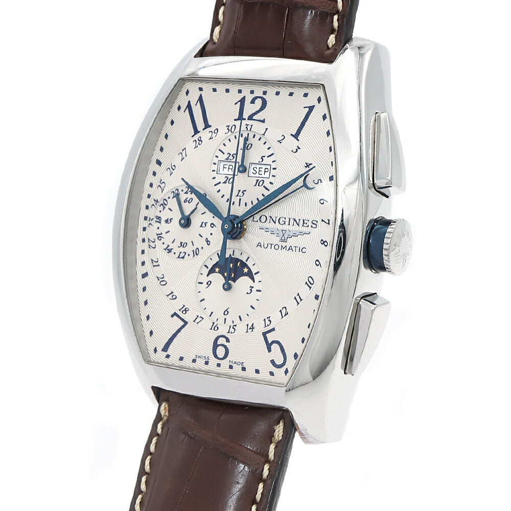 LONGINES ロンジン エヴィデンツァ クロノグラフ L2.688.4 ムーンフェイズ トリプルカレンダー 30m防水 シルバー SS ステンレス 純正ベルト 純正尾錠 メンズ 自動巻き【6ヶ月保証】【腕時計】【中古】