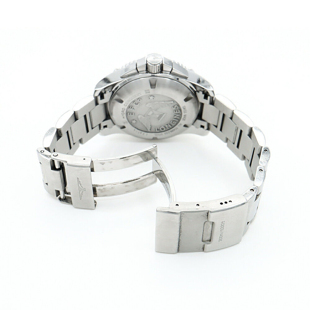 内部点検済 LONGINES ロンジン ハイドロコンクエスト クロノグラフ L3.651.4 デイト 300m防水 白 ホワイト SS ステンレス メンズ 自動巻き【6ヶ月保証】【腕時計】【中古】