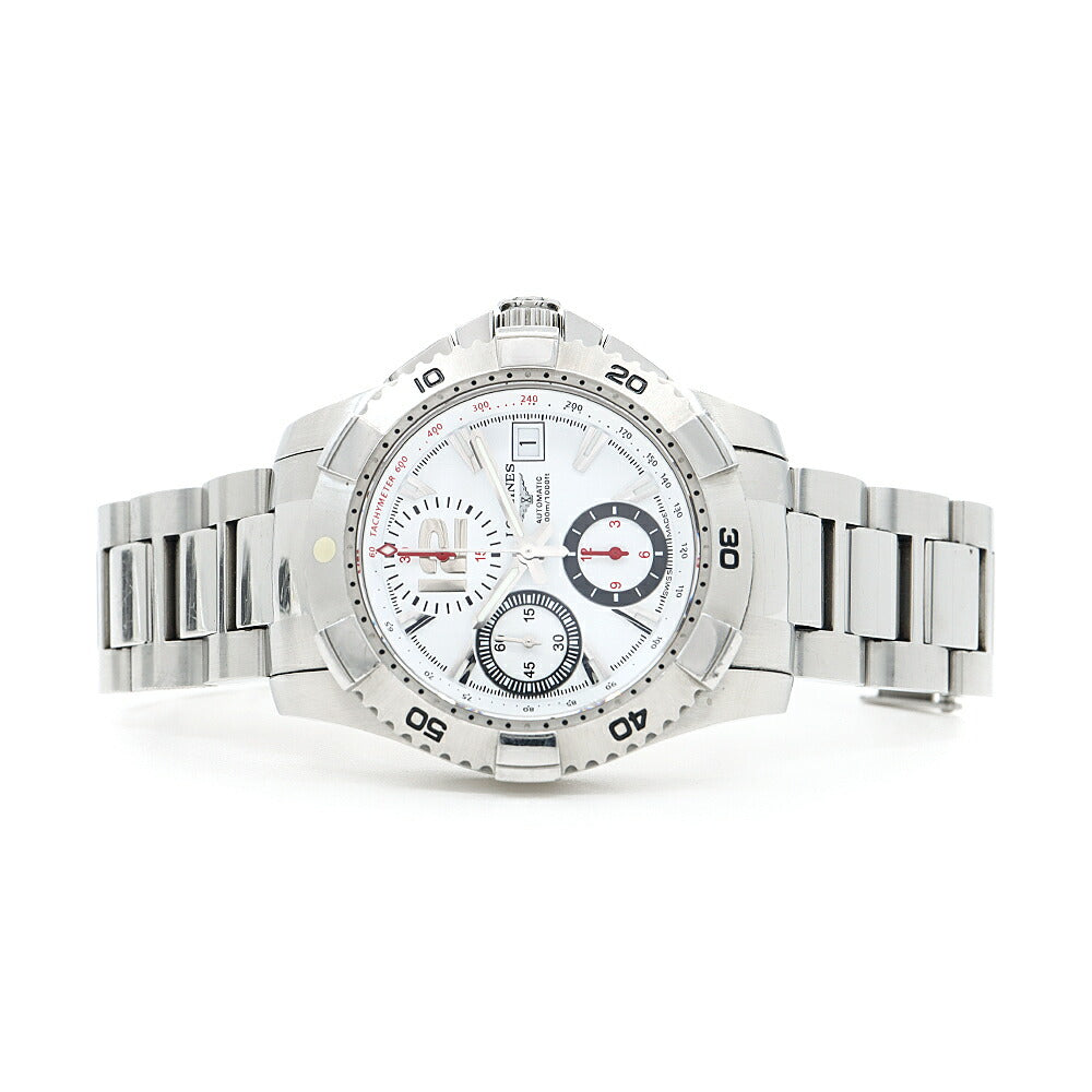 内部点検済 LONGINES ロンジン ハイドロコンクエスト クロノグラフ L3.651.4 デイト 300m防水 白 ホワイト SS ステンレス メンズ 自動巻き【6ヶ月保証】【腕時計】【中古】