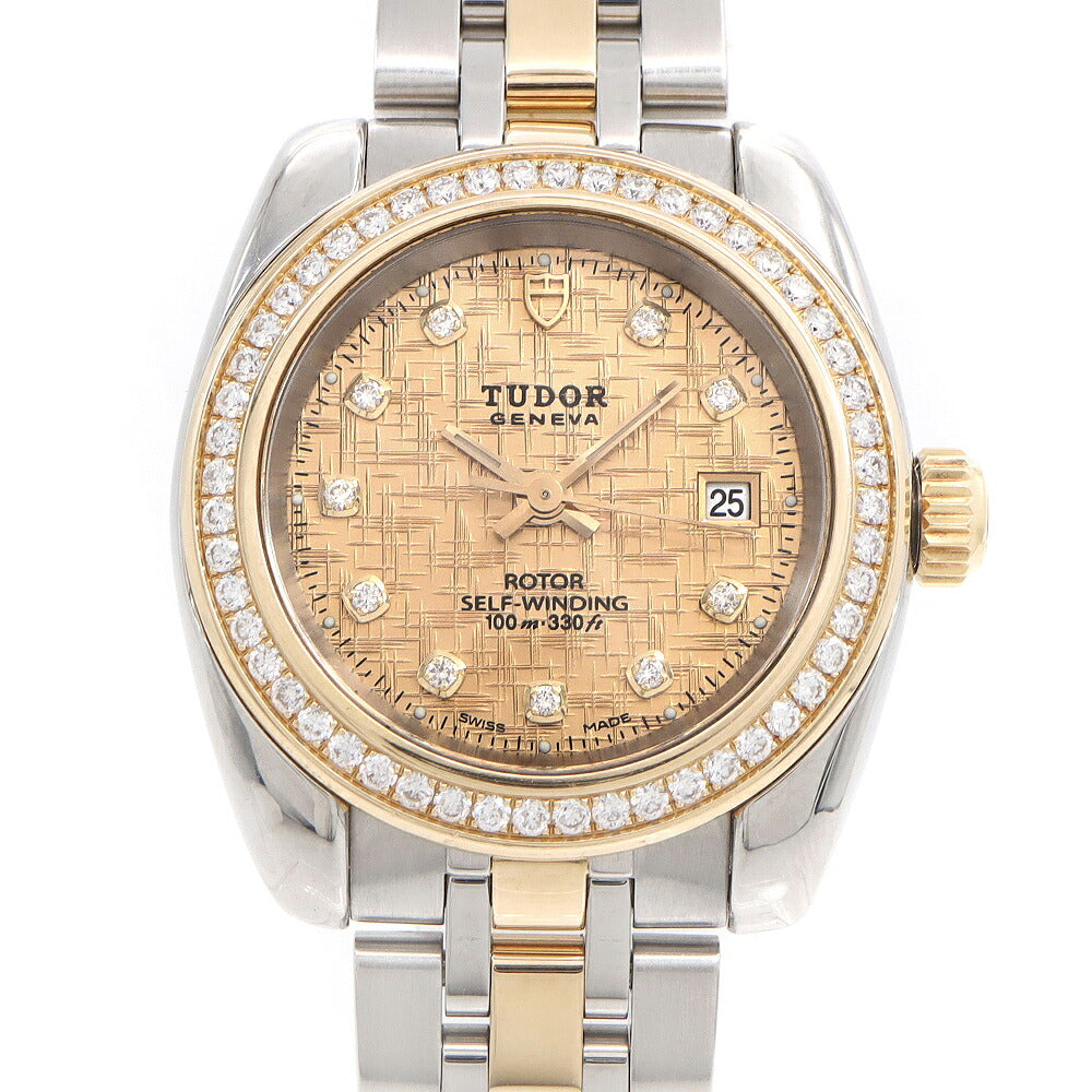 TUDOR チュードル チューダー クラシック ダイヤベゼル 22023 ダイヤモンド 10Pダイヤ デイト 100m防水 ゴールド YG イエローゴールド SS ステンレス コンビ レディース 自動巻き【6ヶ月保証】【腕時計】【中古】