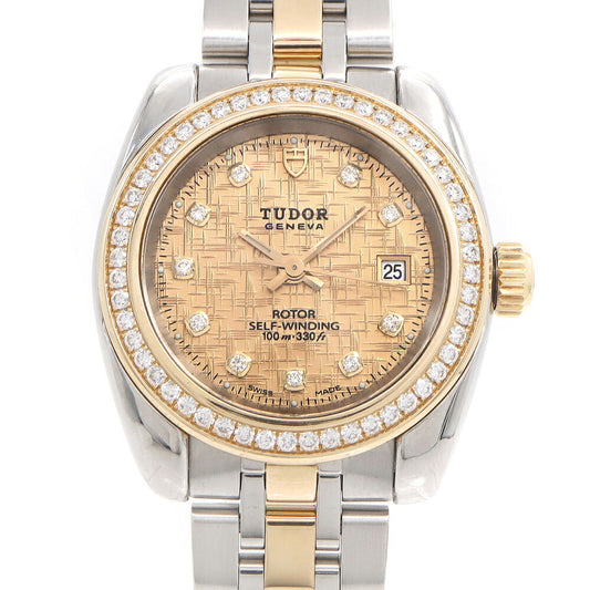TUDOR チュードル チューダー クラシック ダイヤベゼル 22023 ダイヤモンド 10Pダイヤ デイト 100m防水 ゴールド YG イエローゴールド SS ステンレス コンビ レディース 自動巻き【6ヶ月保証】【腕時計】【中古】