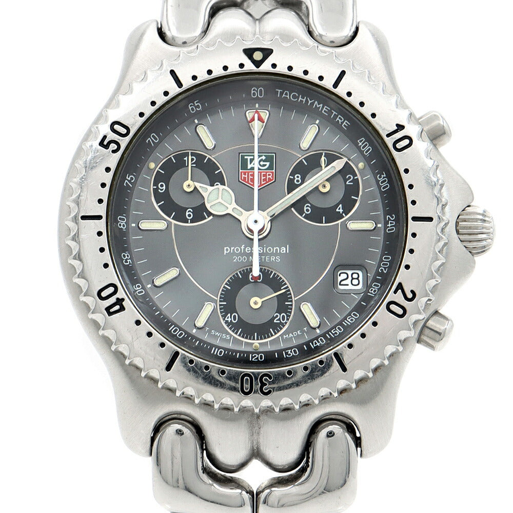 電池交換済 TAG Heuer タグホイヤー S/el セル プロフェッショナル クロノグラフ CG1115 デイト 200ｍ防水 グレー SS ステンレス メンズ クォーツ【6ヶ月保証】【腕時計】【中古】