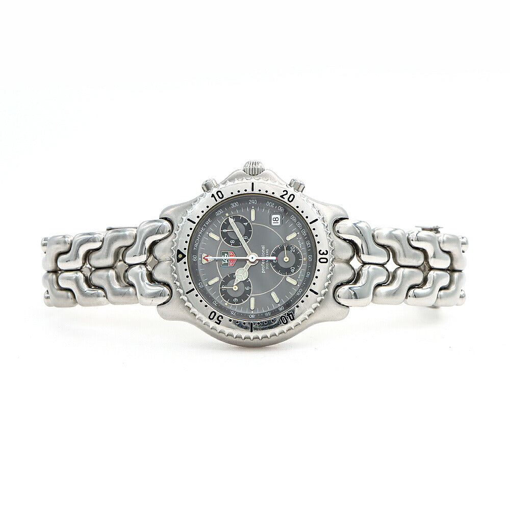 電池交換済 TAG Heuer タグホイヤー S/el セル プロフェッショナル クロノグラフ CG1115 デイト 200ｍ防水 グレー SS ステンレス メンズ クォーツ【6ヶ月保証】【腕時計】【中古】