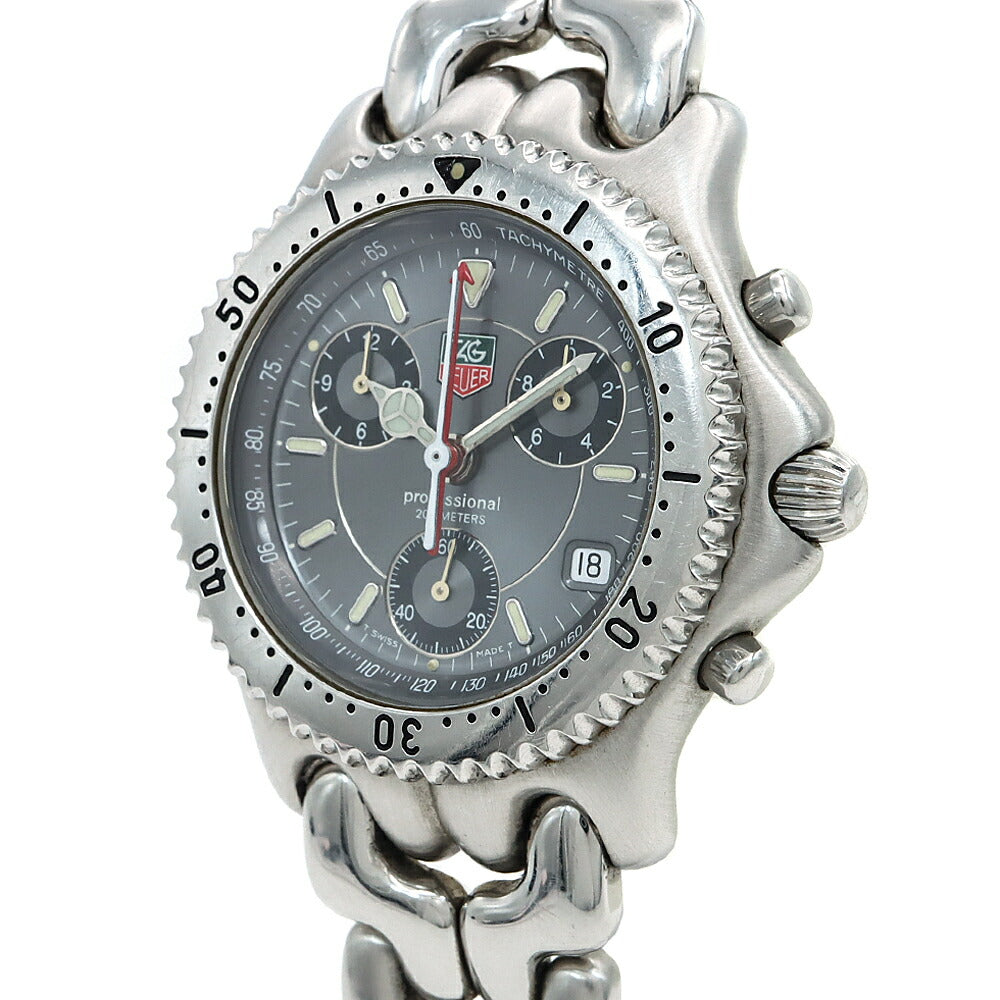 電池交換済 TAG Heuer タグホイヤー S/el セル プロフェッショナル クロノグラフ CG1115 デイト 200ｍ防水 グレー SS ステンレス メンズ クォーツ【6ヶ月保証】【腕時計】【中古】