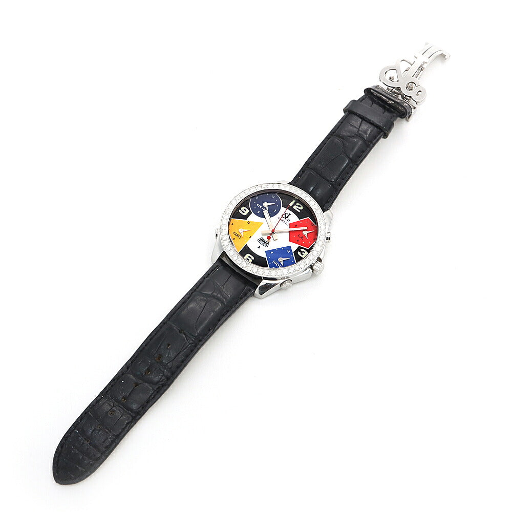 電池交換済 JACOB&Co. ジェイコブ Five Time Zone ファイブタイムゾーン ダイヤモンド ダイヤベゼル 100m防水 デイト マルチカラー ホワイトシェル SS ステンレス 純正ベルト 純正尾錠 メンズ クォーツ【6ヶ月保証】【腕時計】【中古】