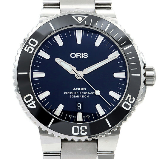 内部点検済 ORIS オリス アクイス デイト 7730 裏スケ 300m防水 青 ブルー SS ステンレス CE セラミック メンズ 自動巻き【6ヶ月保証】【腕時計】【中古】