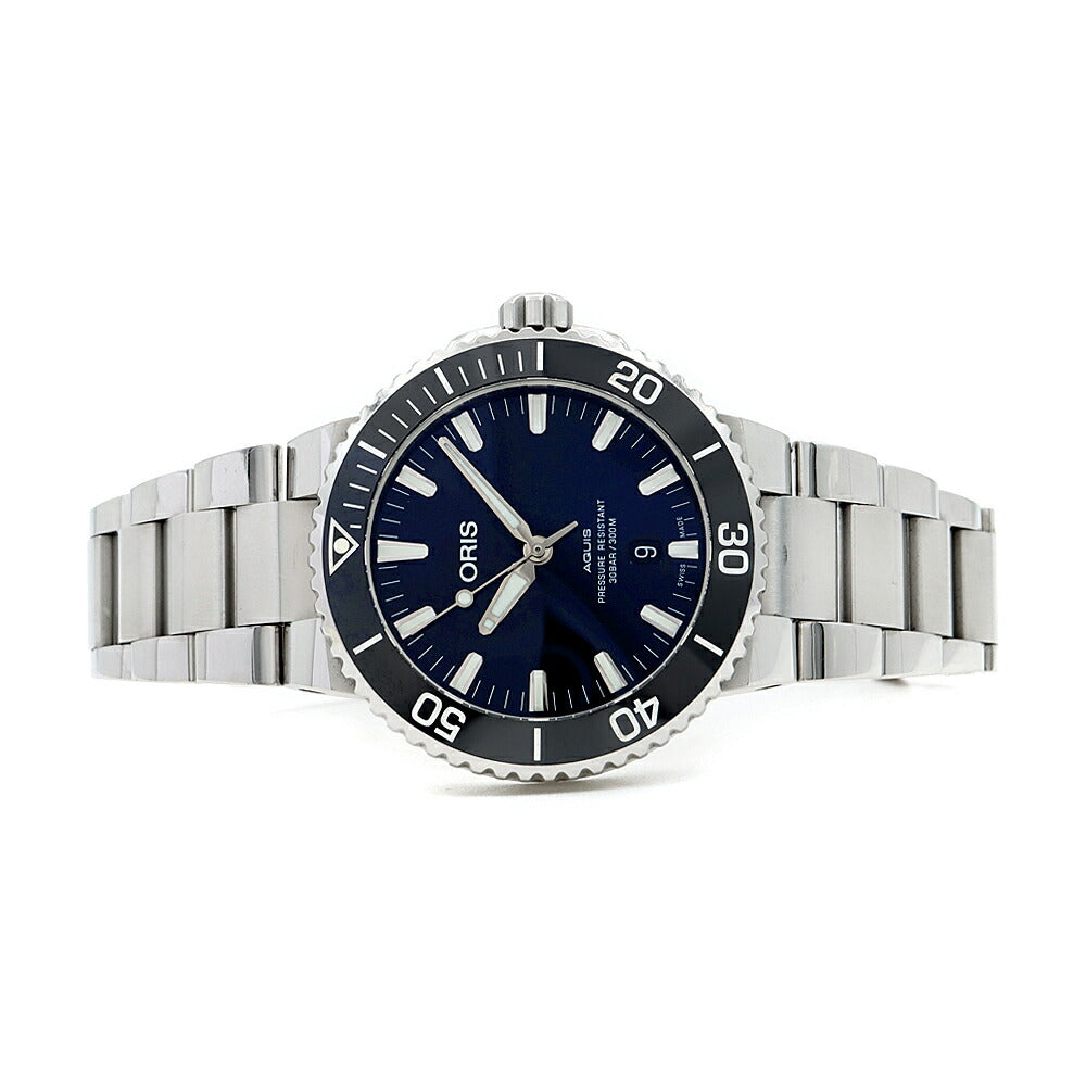 内部点検済 ORIS オリス アクイス デイト 7730 裏スケ 300m防水 青 ブルー SS ステンレス CE セラミック メンズ 自動巻き【6ヶ月保証】【腕時計】【中古】